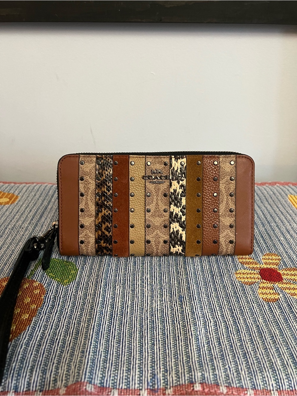 Coach EUC Accordion Zip Wallet Wristlet Patchwork and Snake Skin Detail